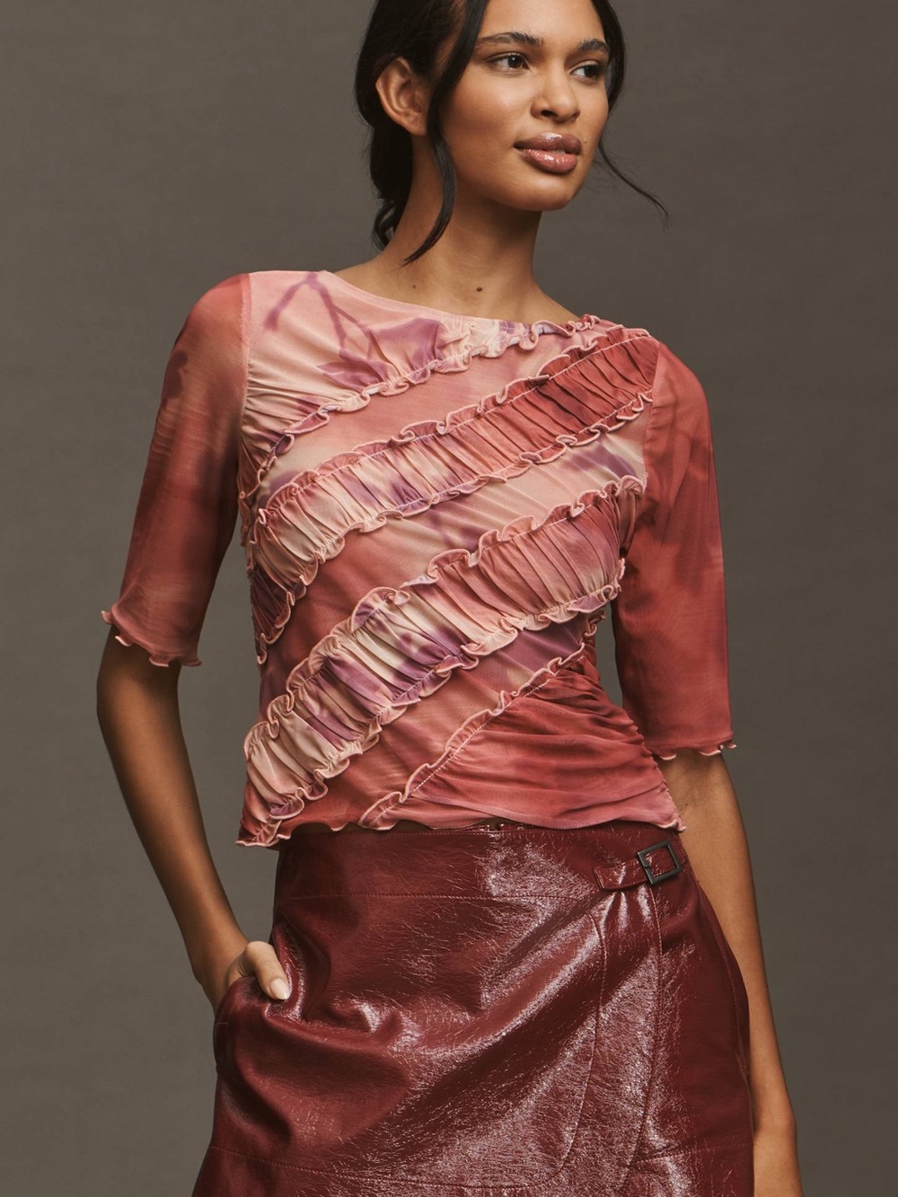 NWT Anthropologie sheer ruched pink top XS